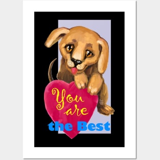 Cute dog. Baby pets. Puppy friendship love. Posters and Art